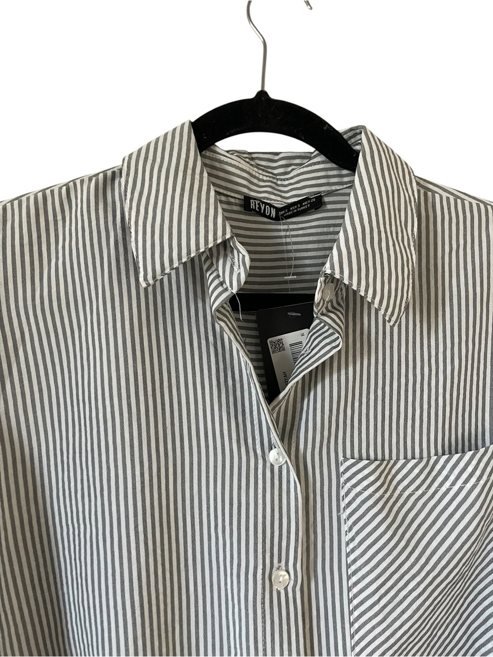 Striped Button-Down Shirt in Gray and White - Picture 5 of 8